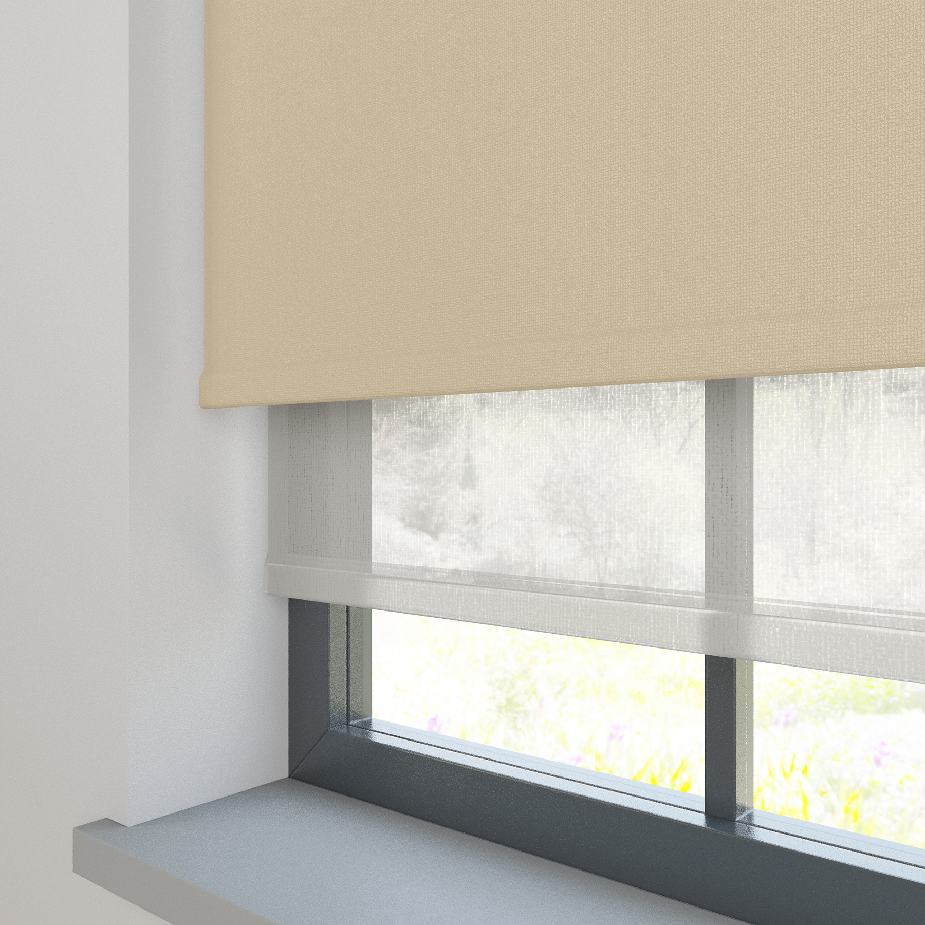 Dubbel Rolgordijn - Bella beige met Mood grijs gemeleerd