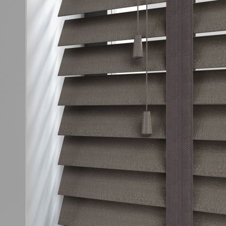 Houten jaloezie van lindehout met ladderband - Steengrijs gemaakt van Hout in de kleur Grijs/Zilver