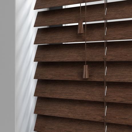 Houten jaloezie van Abachi met koord - Kastanje gemaakt van Abachi in de kleur Donker hout
