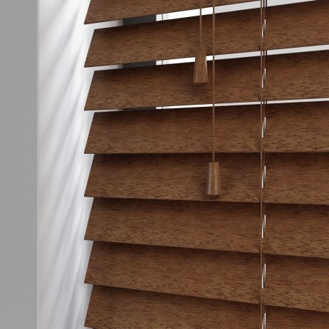Houten jaloezie van Abachi met koord - Goud eiken gemaakt van Abachi in de kleur Donker hout