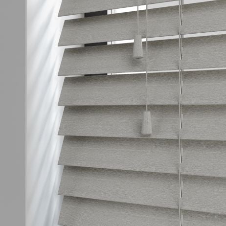 Houten jaloezie van lindehout met koord - Licht marmer grijs gemaakt van Hout in de kleur Grijs/Zilver