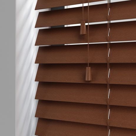 Houten jaloezie van lindehout met koord - Pecan gemaakt van Hout in de kleur Medium Eiken