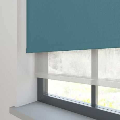 Dubbel Rolgordijn - Bella como met Mood grijs gemÃªleerd gemaakt van Voile in de kleur Teal