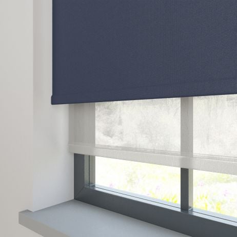Dubbel Rolgordijn - Bella indigo met Mood grijs gemÃªleerd gemaakt van Voile in de kleur Blauw