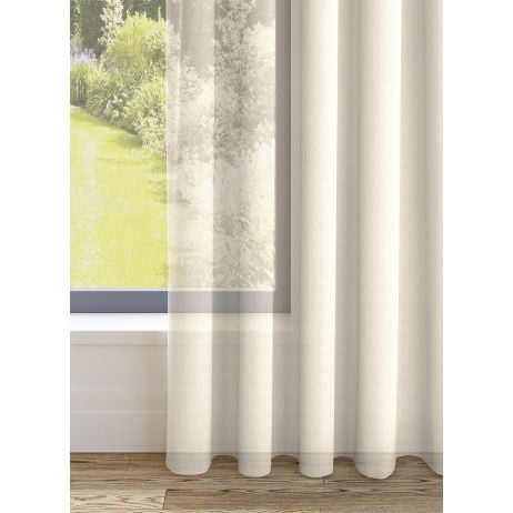 Mykonos gordijn - Ecru met dubbele plooi gemaakt van Polyester in de kleur Neutraal / Beige