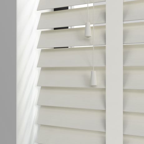 PVC jaloezie met ladderband - Parelwit Nerf gemaakt van PVC in de kleur Licht / Naturel